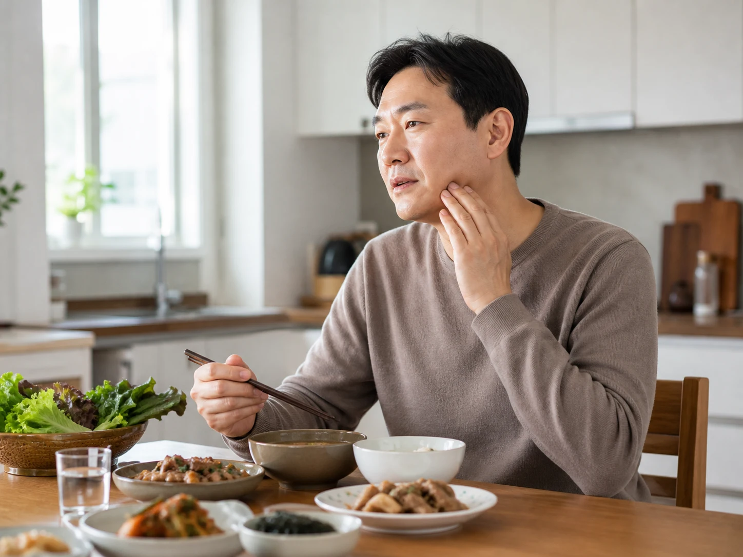 치료 선택 항목을 함께 살피는 한국인 중년 부부